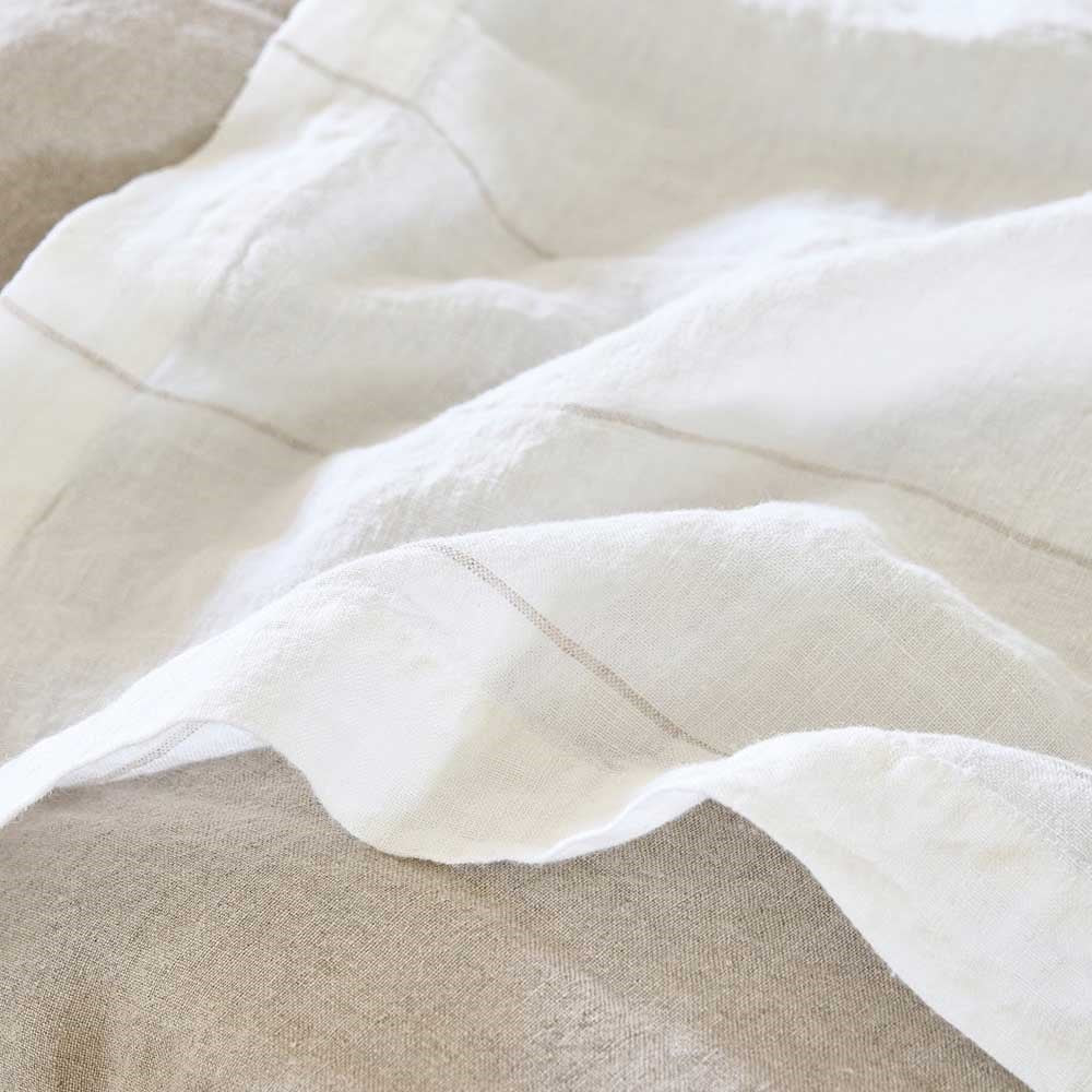 Carter French Linen Flat Sheet - Off White w' Natural Fine Stripe