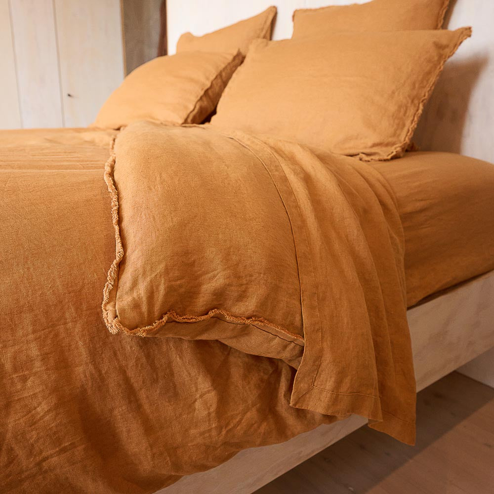 French Linen Duvet Cover - Ochre