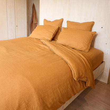 French Linen Duvet Cover - Ochre