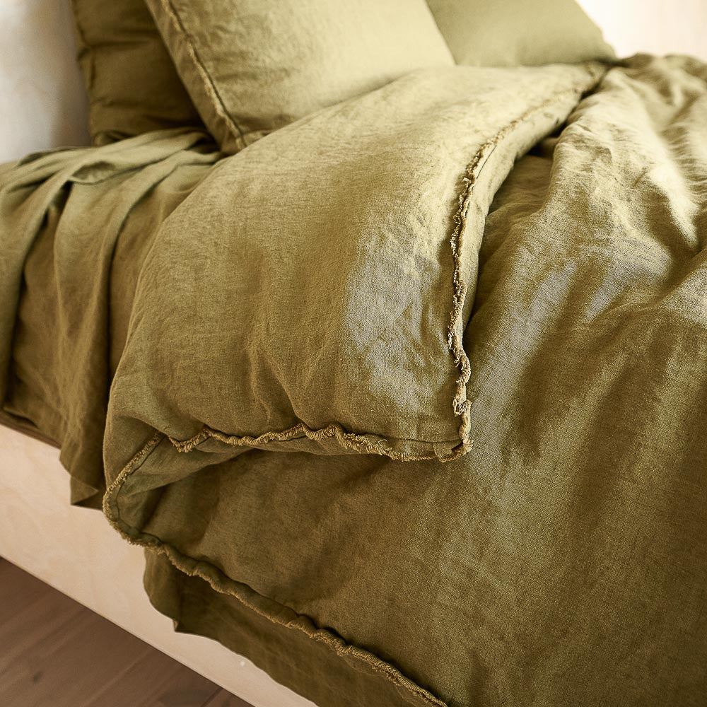 French Linen Flat Sheet - Olive