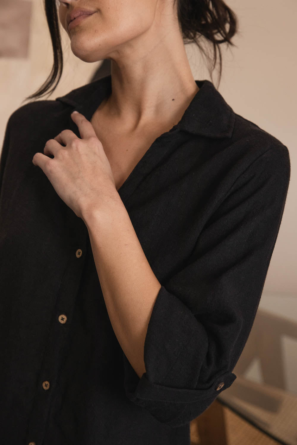 Eadie Lifestyle Linen Shirt Dress in Black