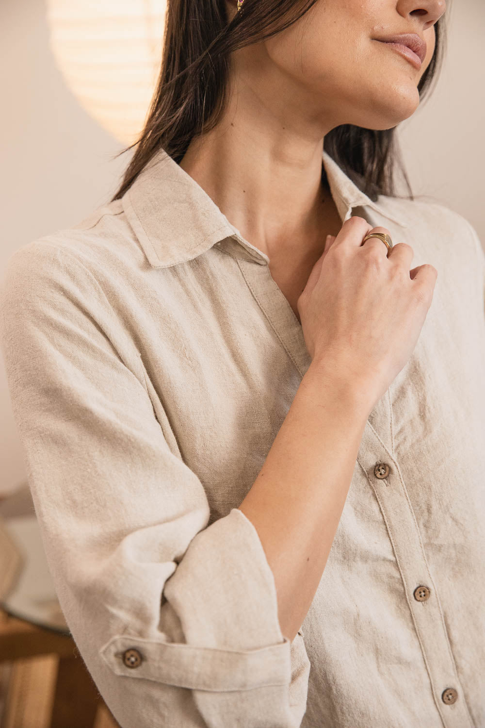 Eadie Lifestyle Linen Shirt Dress in Natural