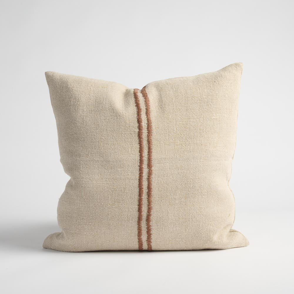 Orion Linen Cushion - Natural/Chocolate