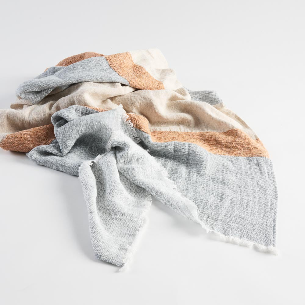 Tallows Linen Throw - Natural/Ochre/Blue