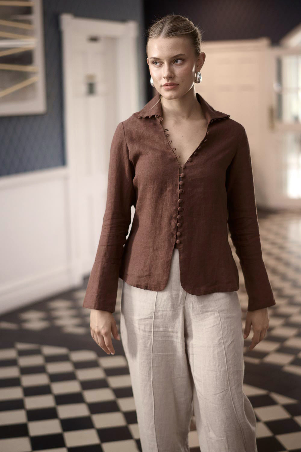 Alexa Linen Blouse - Chocolate