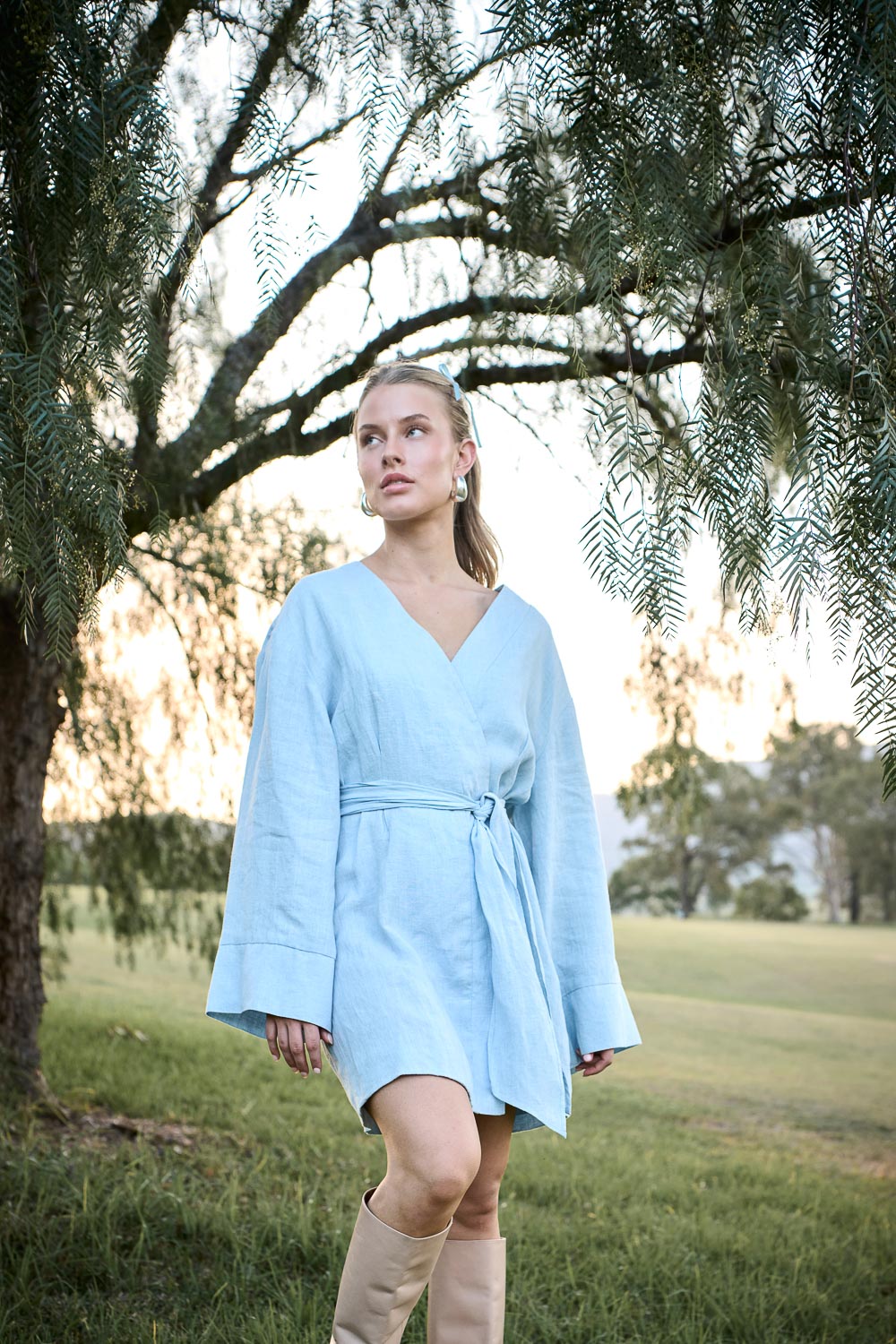 Frida Linen Dress - Soft Blue