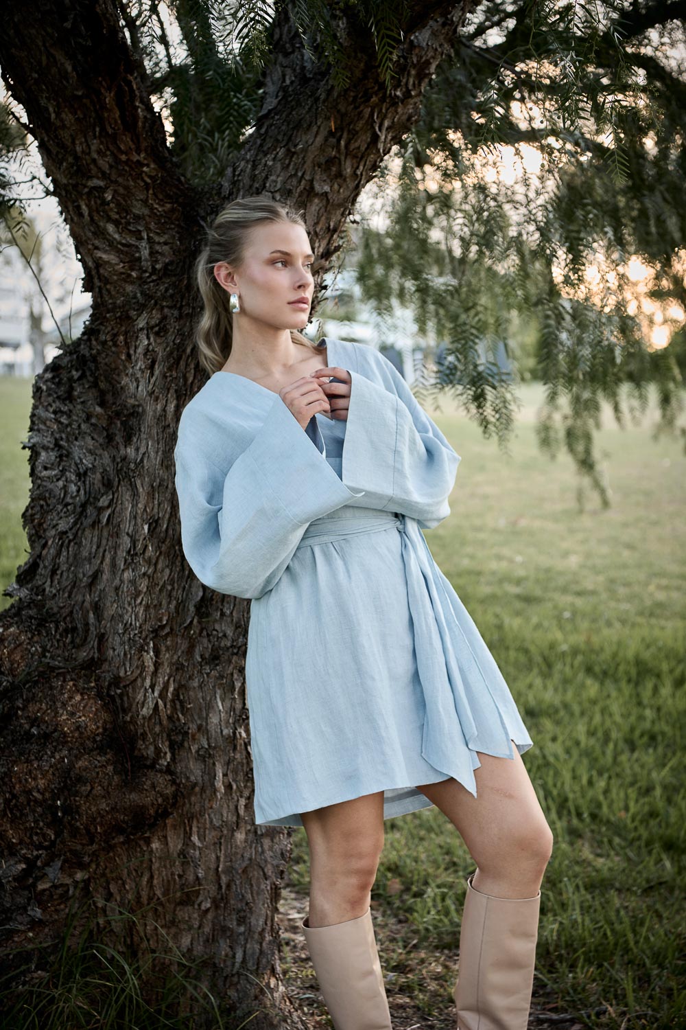 Frida Linen Dress - Soft Blue