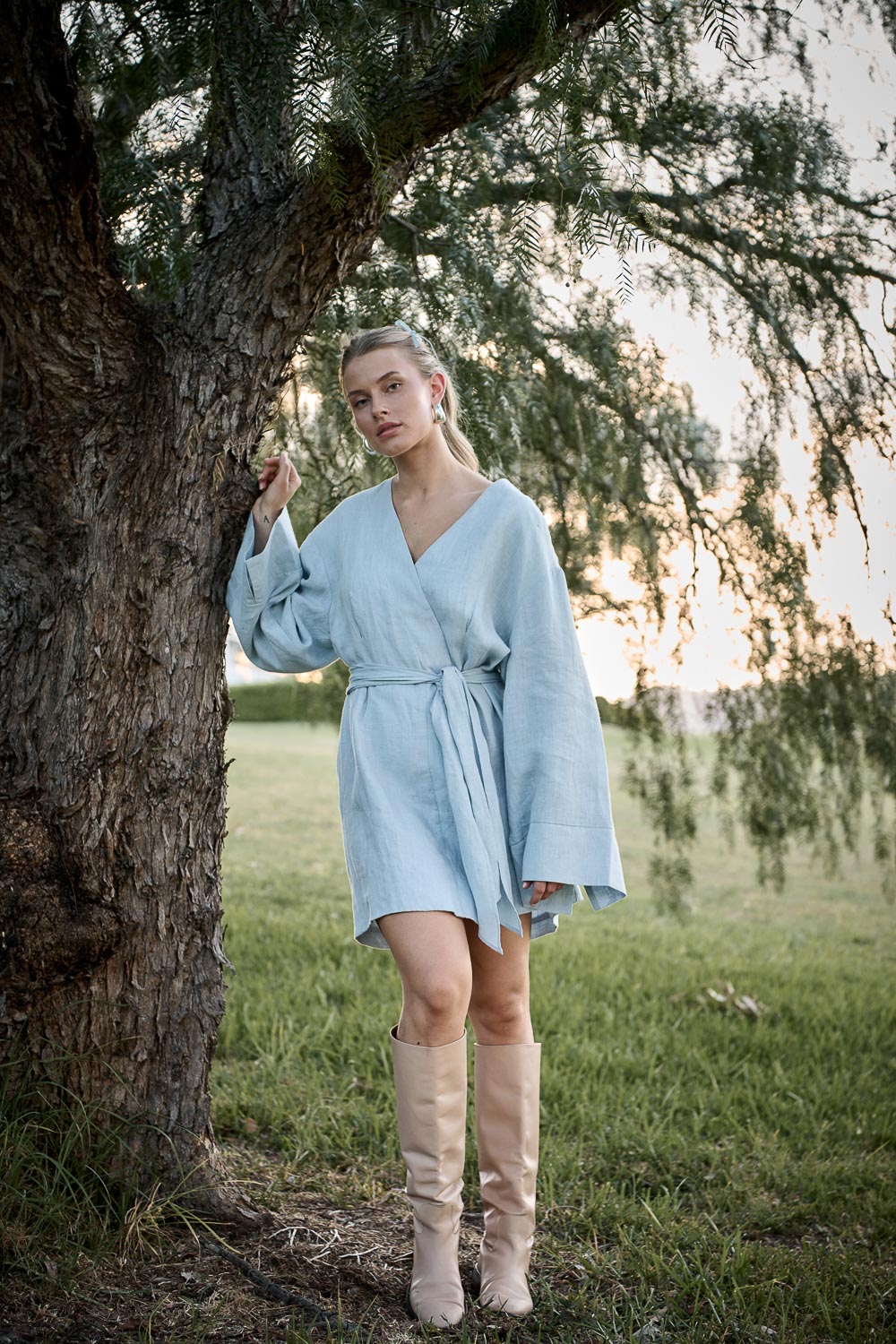 Frida Linen Dress - Soft Blue