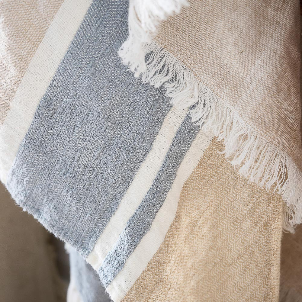 Magnus Linen Throw - Natural/Blue