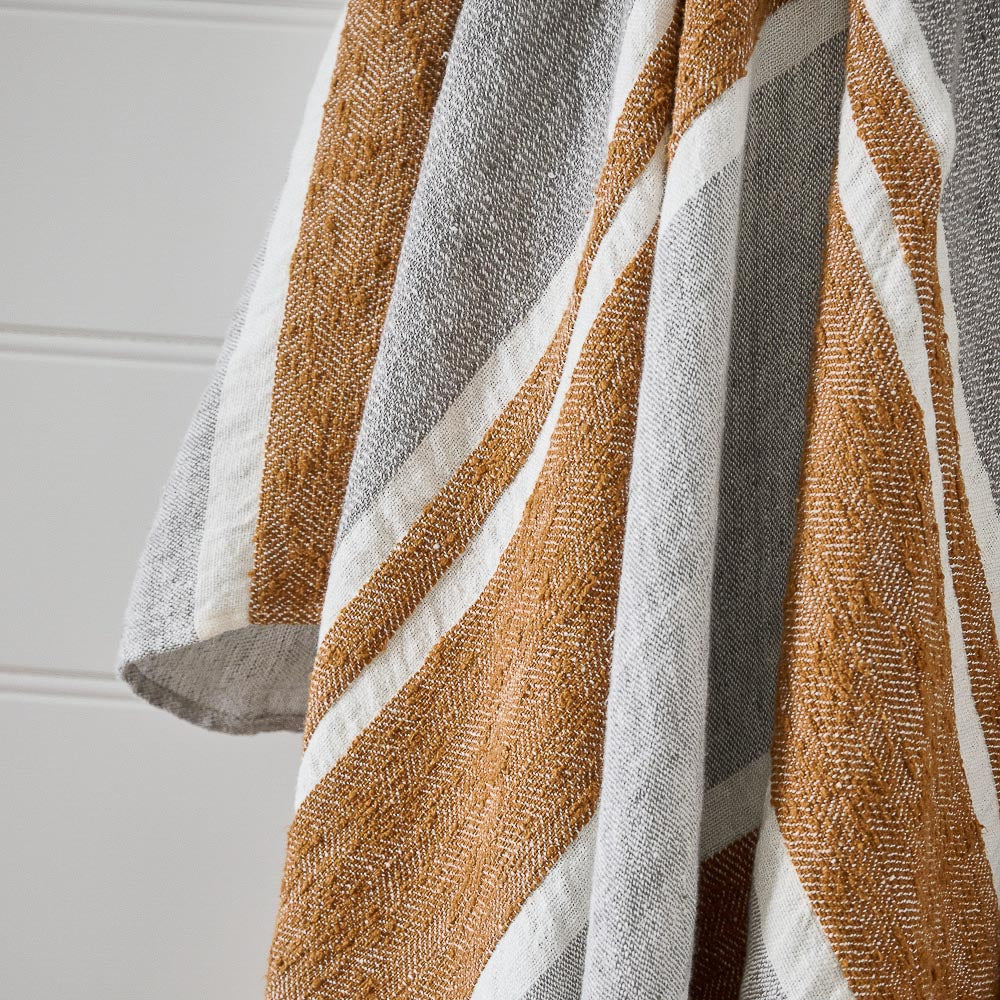 Magnus Linen Throw - Slate/Nutmeg