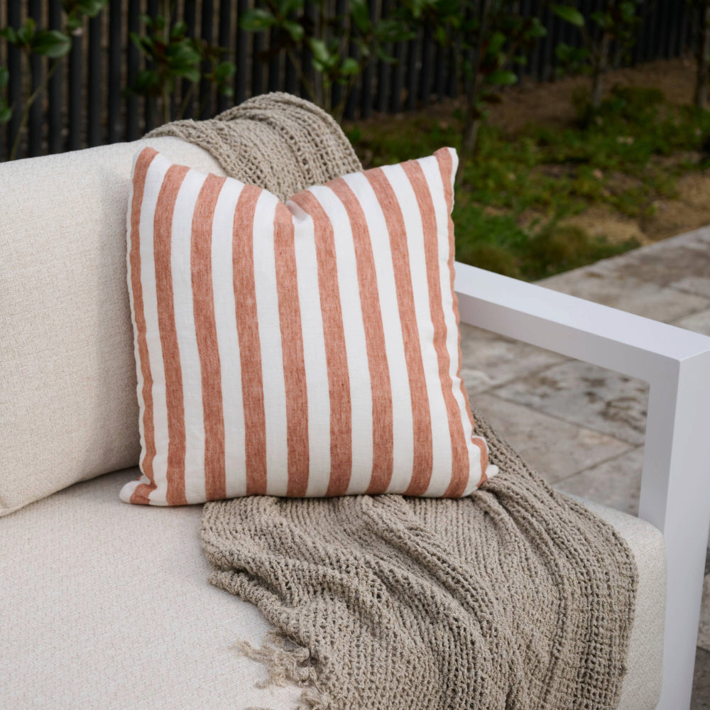 Santi Linen Outdoor Cushion - Off White/Nutmeg Stripe 