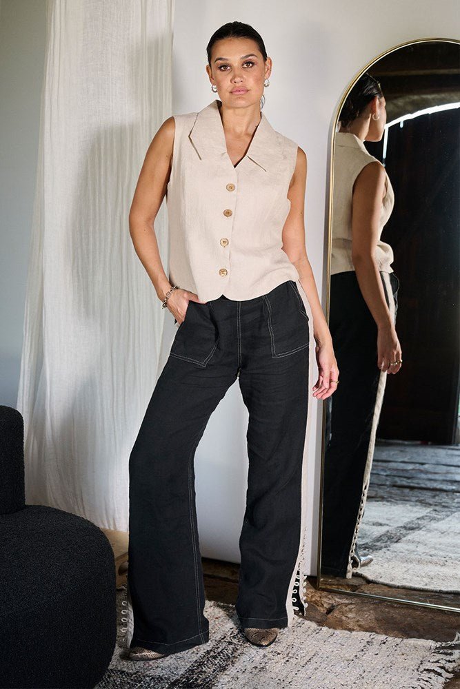 Alexa Linen Pant - Black - Eadie Lifestyle