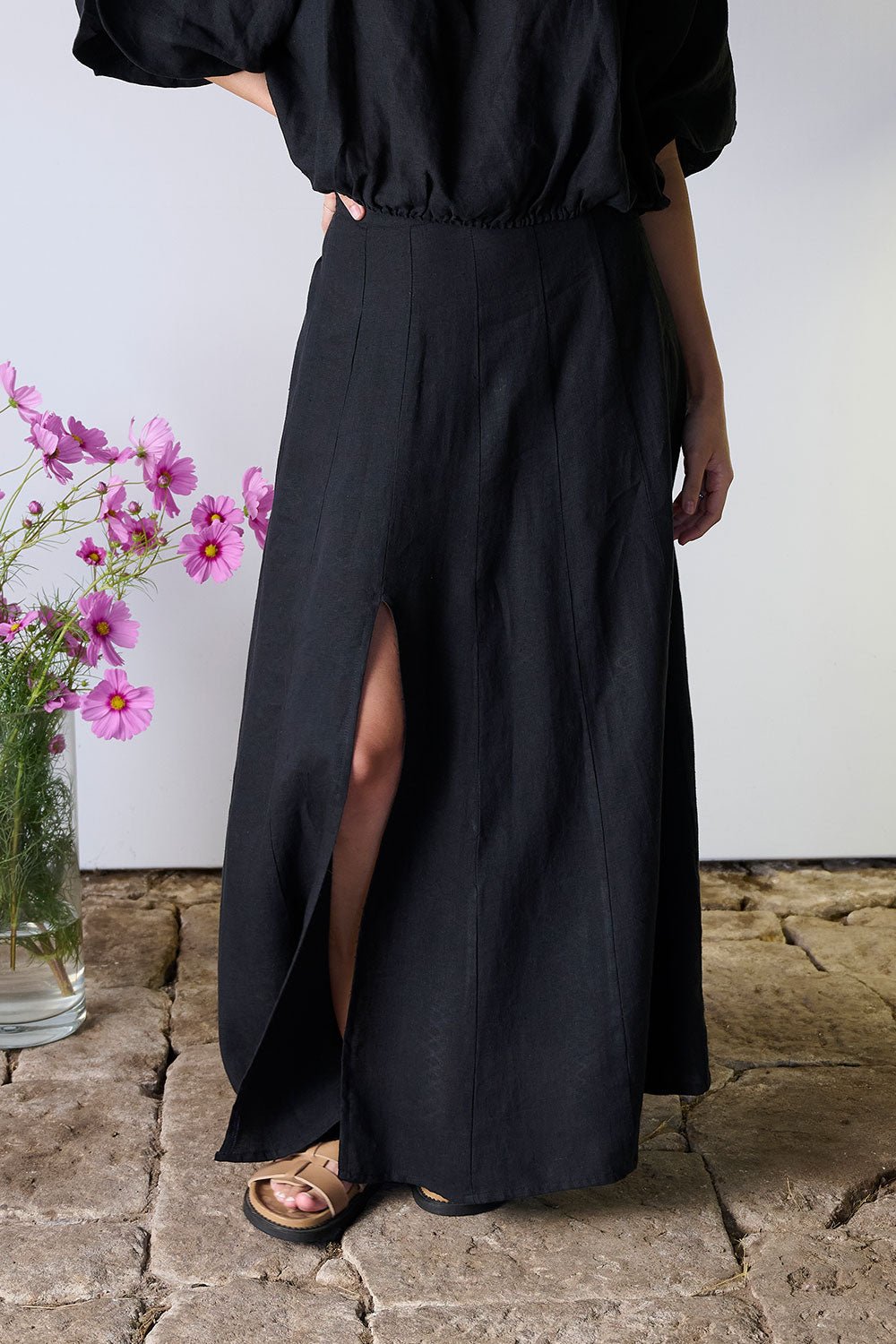 Black maxi outlet linen skirt