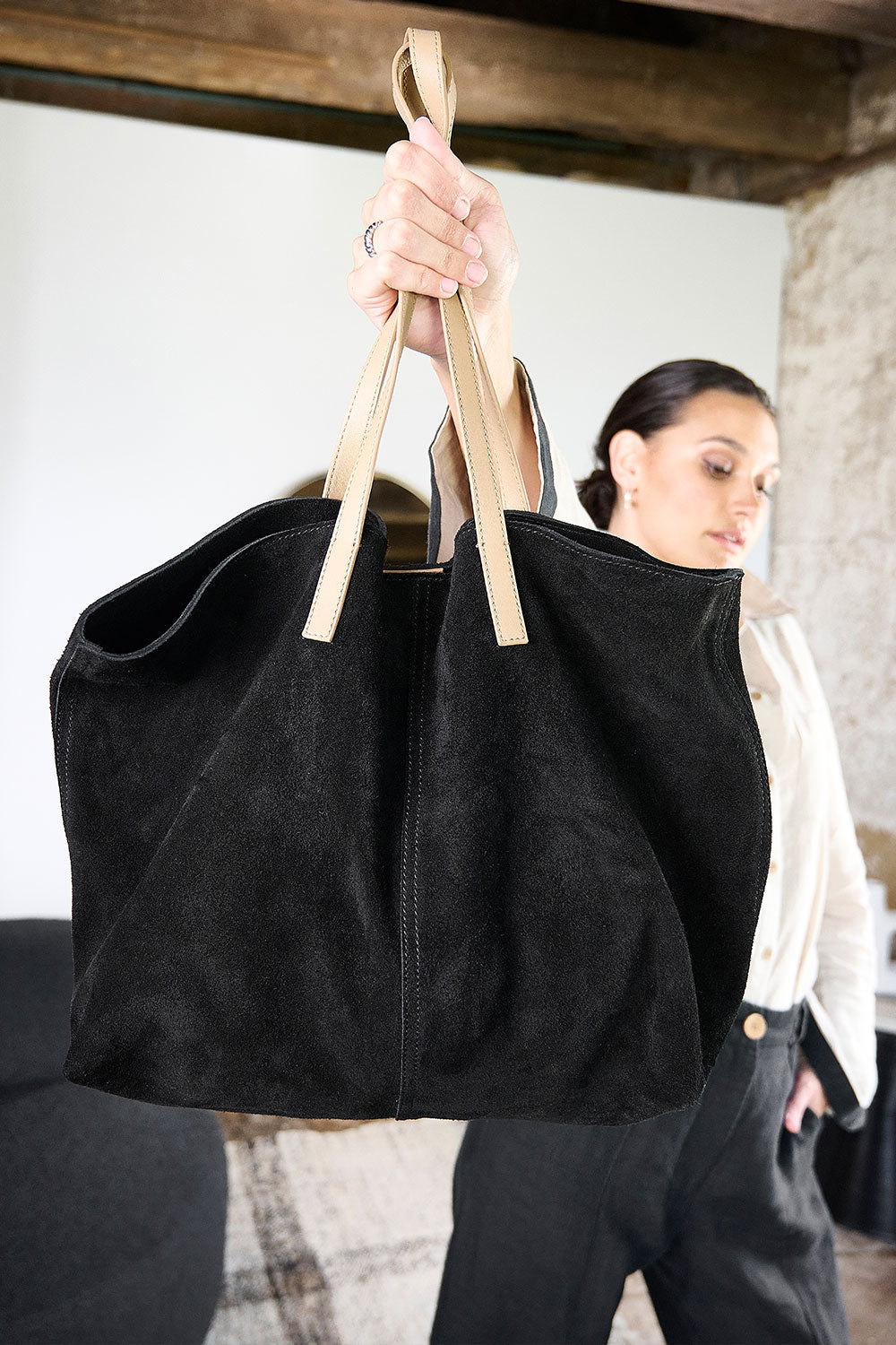 Black shop suede handbag