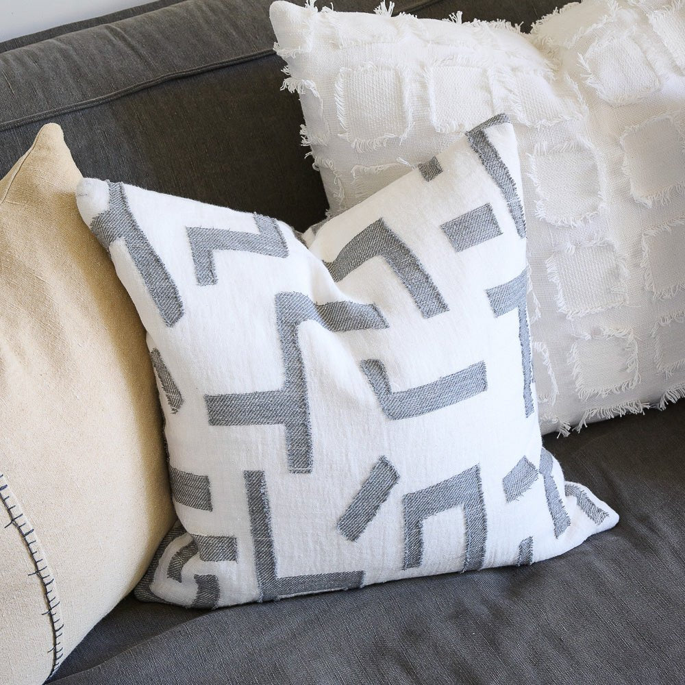 Antico Linen Cushion - White/Slate - Eadie Lifestyle