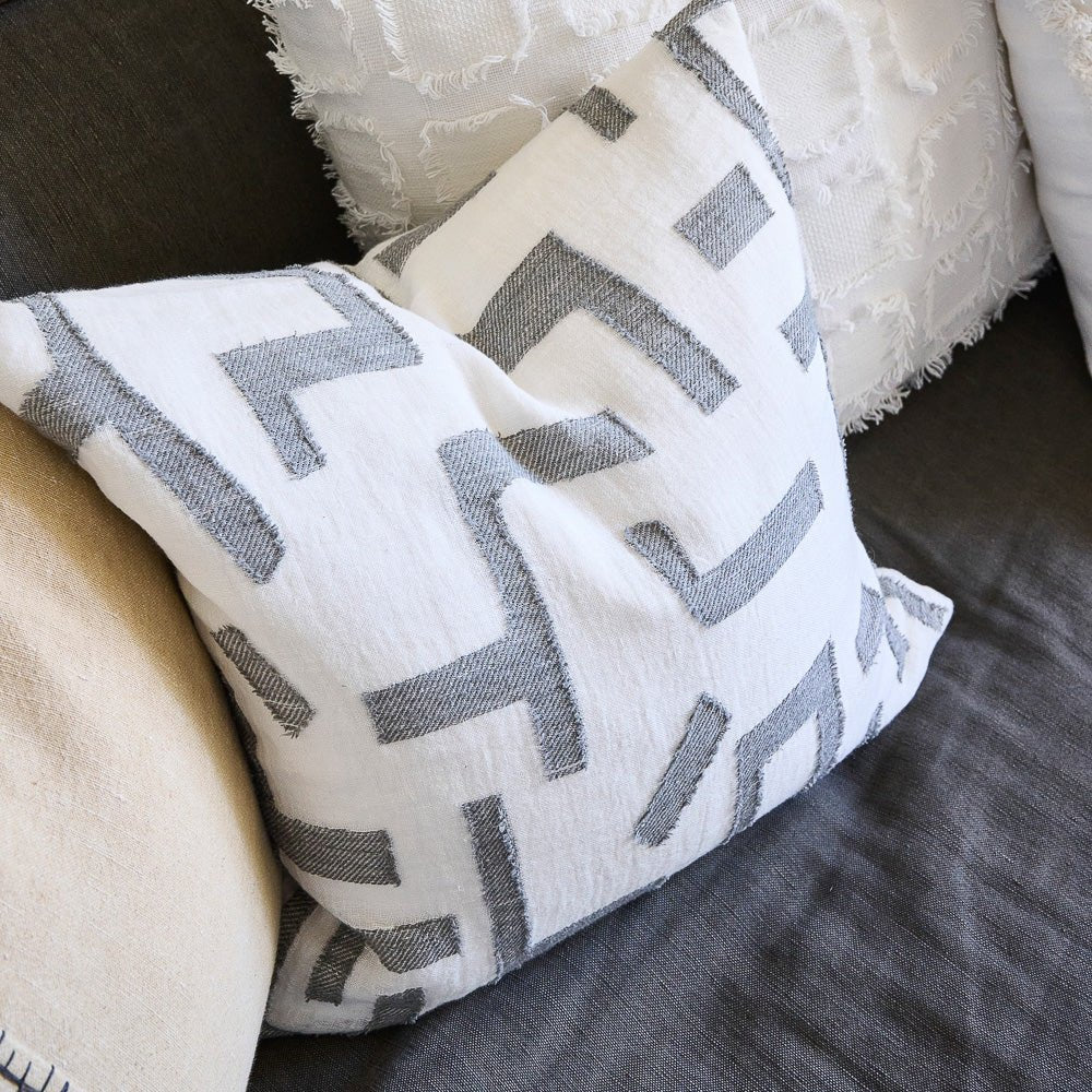 Antico Linen Cushion - White/Slate - Eadie Lifestyle