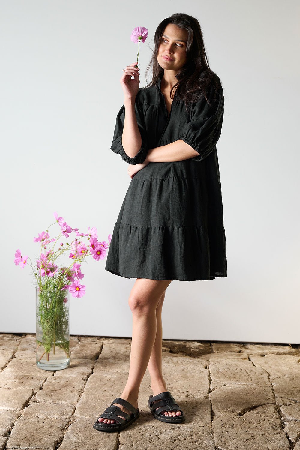 Bella Linen Dress - Black - Eadie Lifestyle