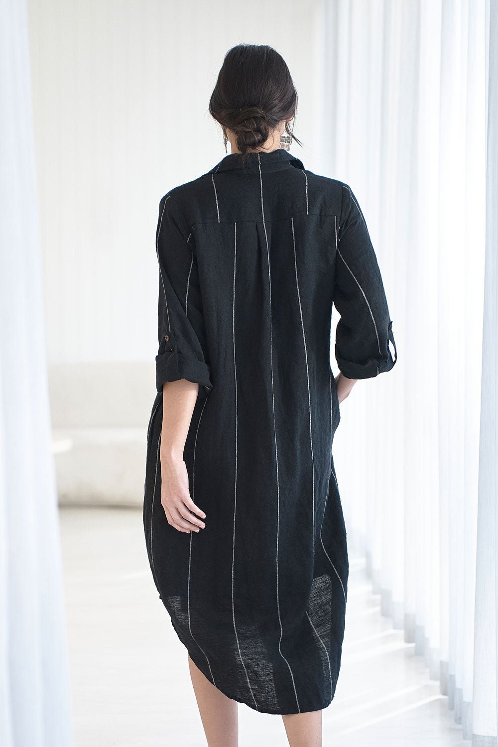 Carter Linen Shirt Dress - Black w&