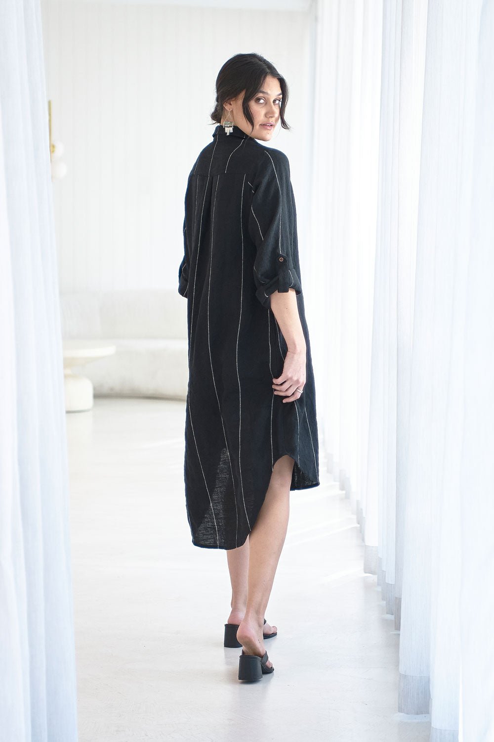 Carter Linen Shirt Dress - Black w&