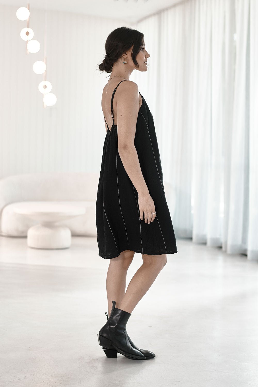 Carter Linen Slip Dress - Black w&