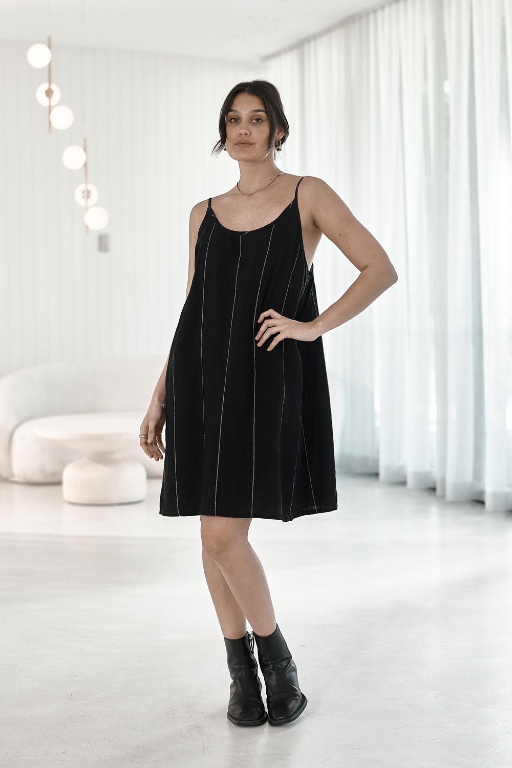 Carter Linen Slip Dress - Black w&