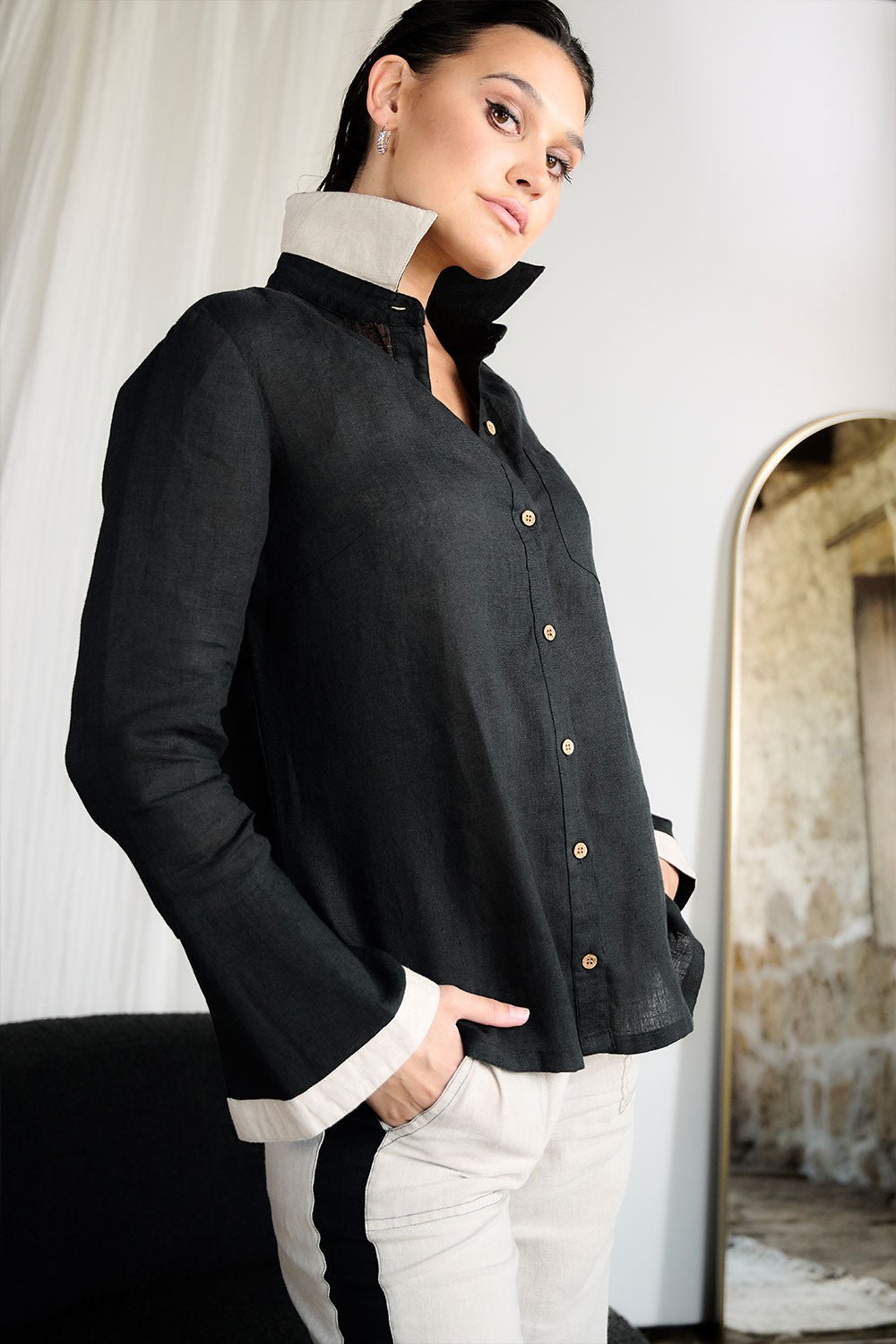 Black linen hotsell shirt womens