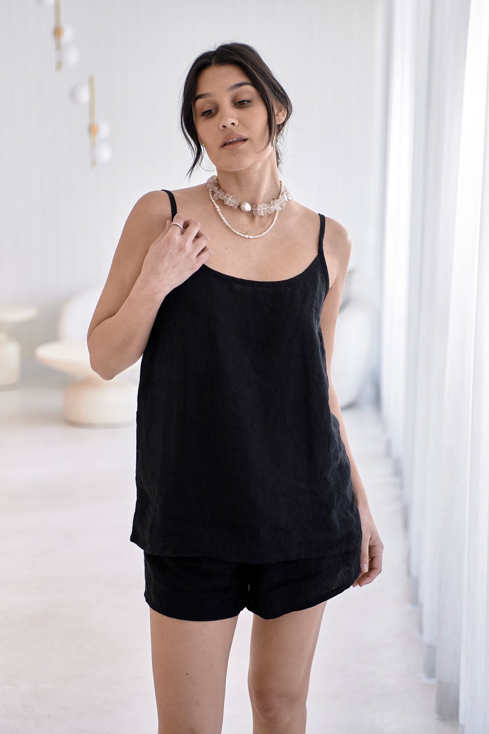 Fundamental Linen Cami - Black  - Eadie Lifestyle