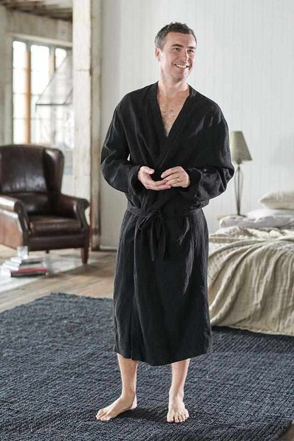Linen Robe - Black - Eadie Lifestyle