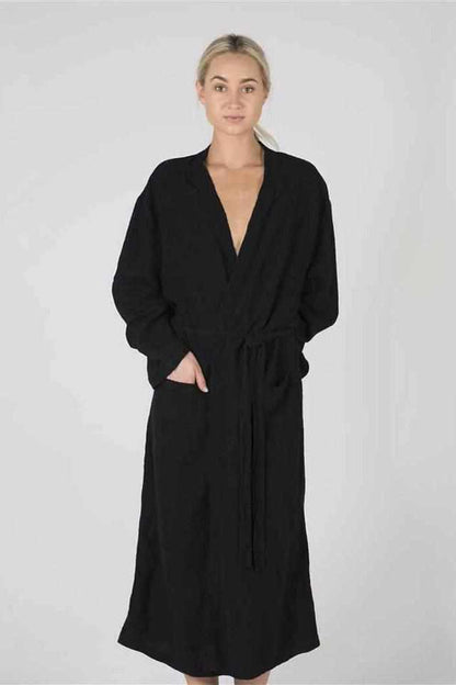 Linen Robe - Black - Eadie Lifestyle