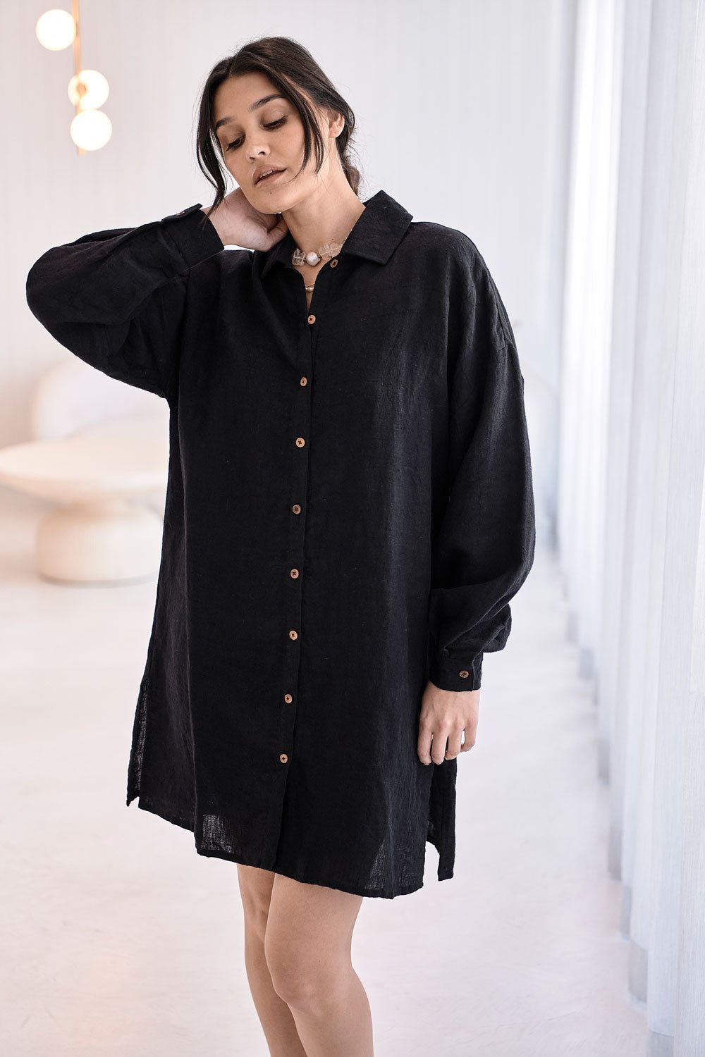 Black button best sale shift dress