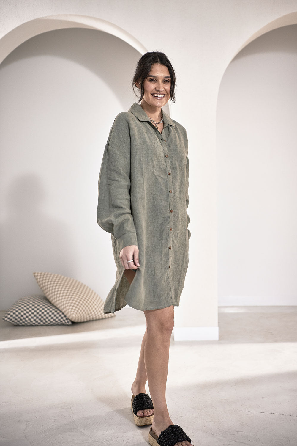 Linen Shift Dress - Pistachio  - Eadie Lifestyle