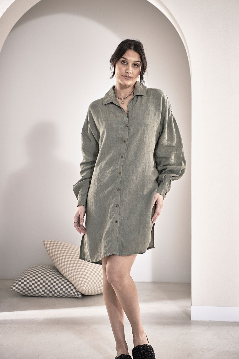 Fundamental Linen Shift Dress Pistachio Eadie Lifestyle