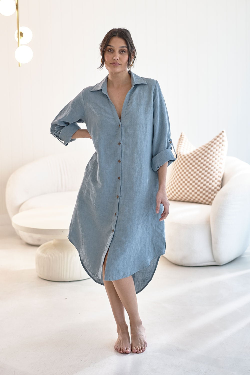 Blue linen shop shift dress