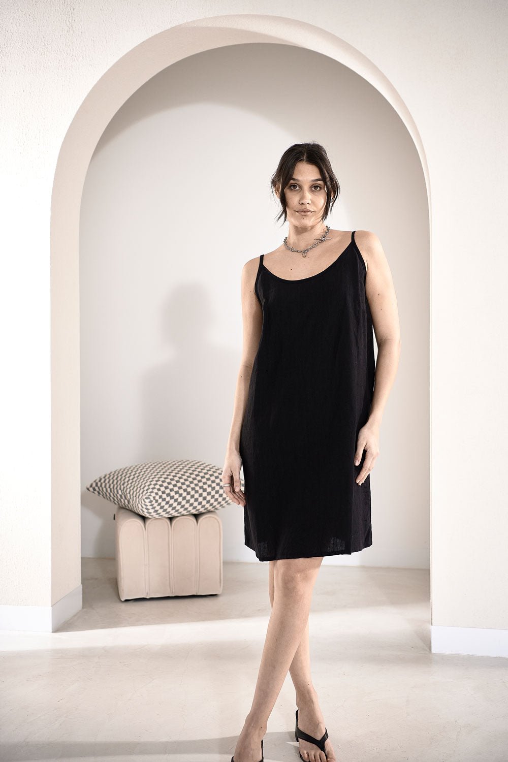 Linen Slip Dress - Black  - Eadie Lifestyle