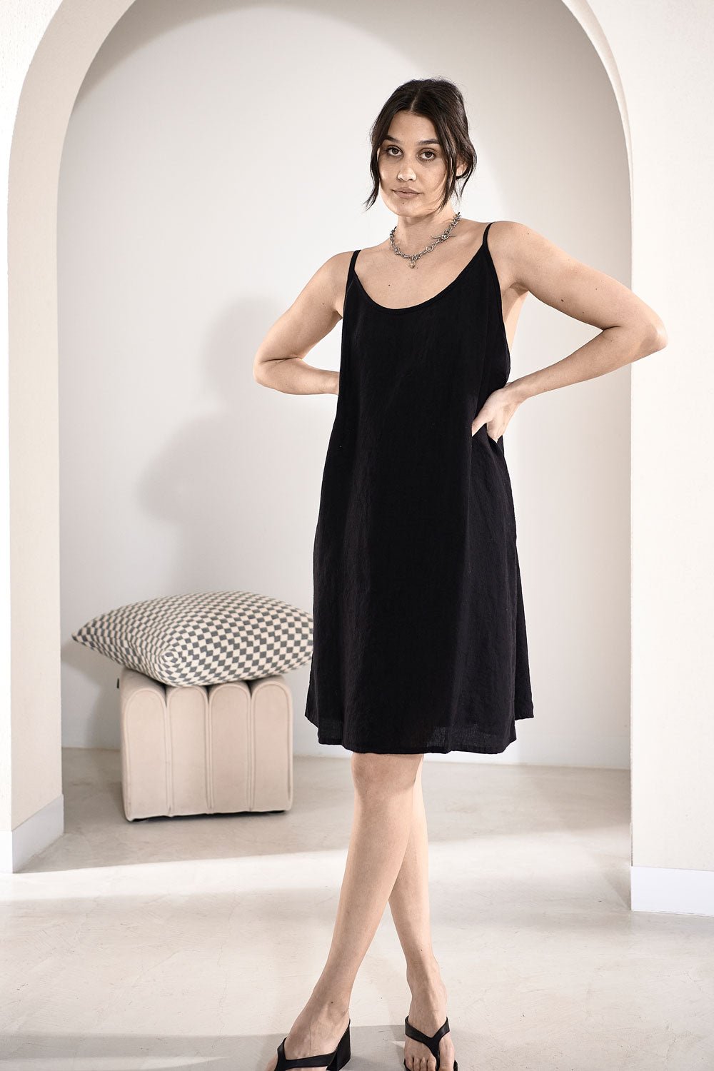 Linen Slip Dress - Black  - Eadie Lifestyle