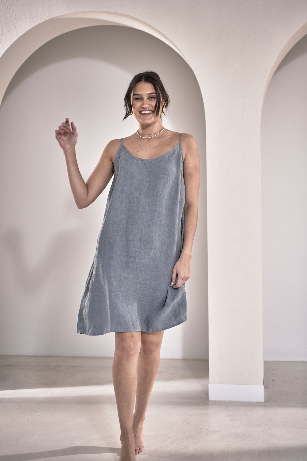 Linen Slip Dress - Blue - Eadie Lifestyle