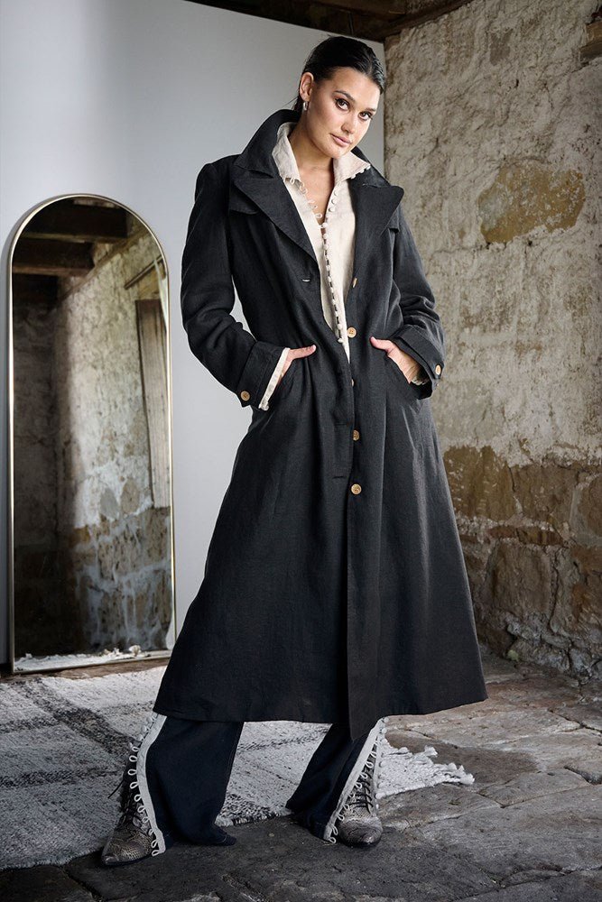 Black linen coat new arrivals