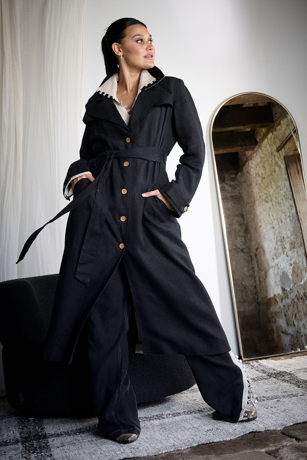 Women's long trench sale coat black