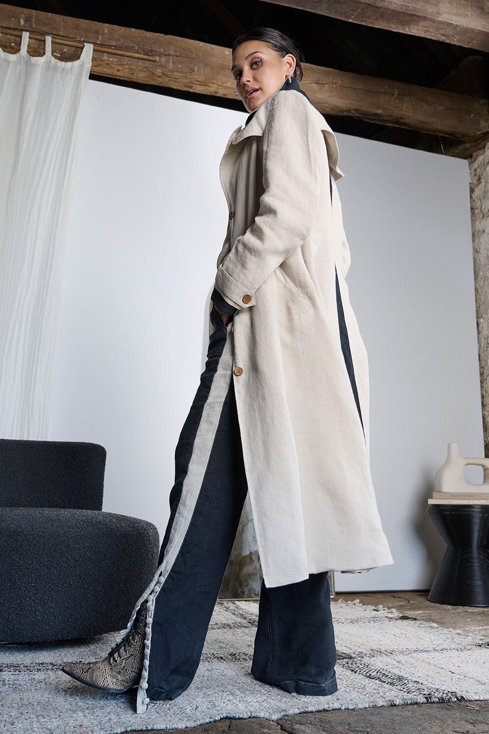 Women's linen hot sale duster coat