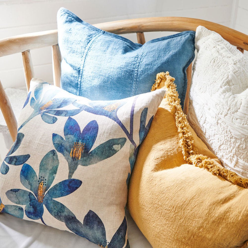 Blue linen hot sale pillow cover