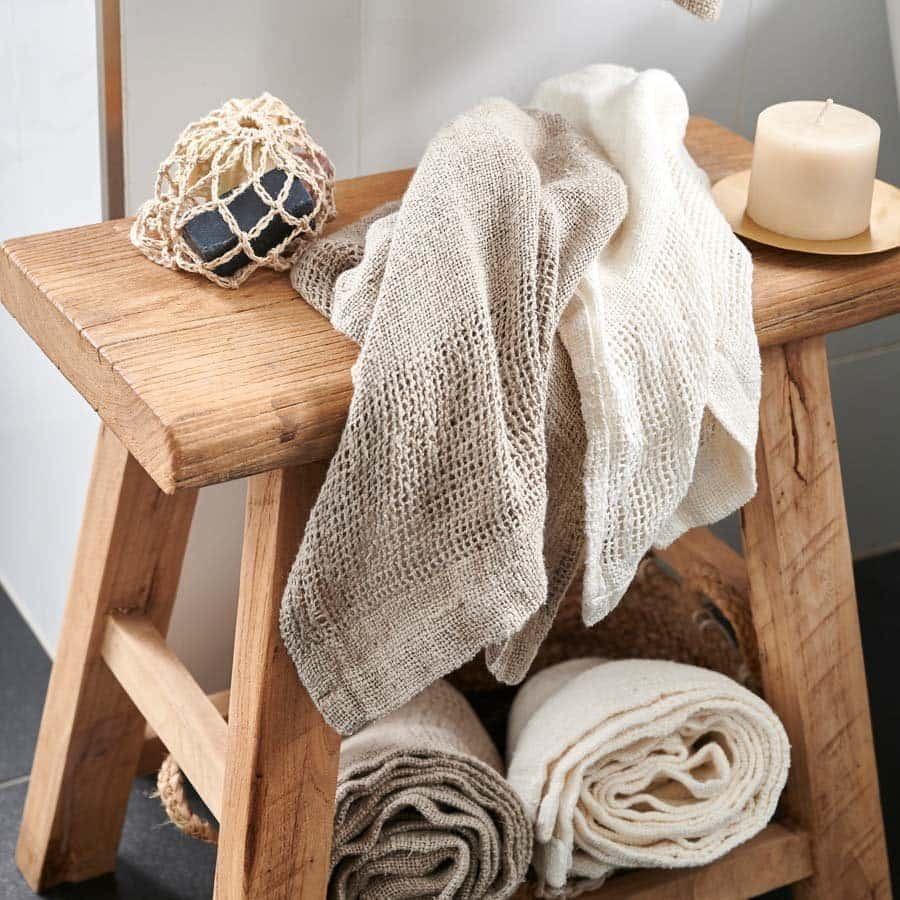 Mayla Handwoven Linen Hand Towel Set of 2 Ivory Eadie Lifestyle