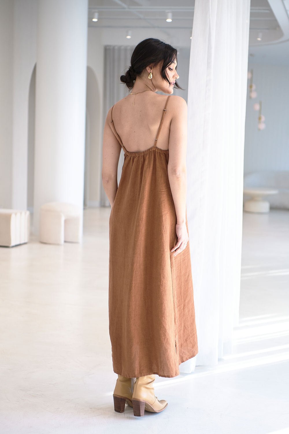 Midi Linen Slip Dress - Nutmeg - Eadie Lifestyle