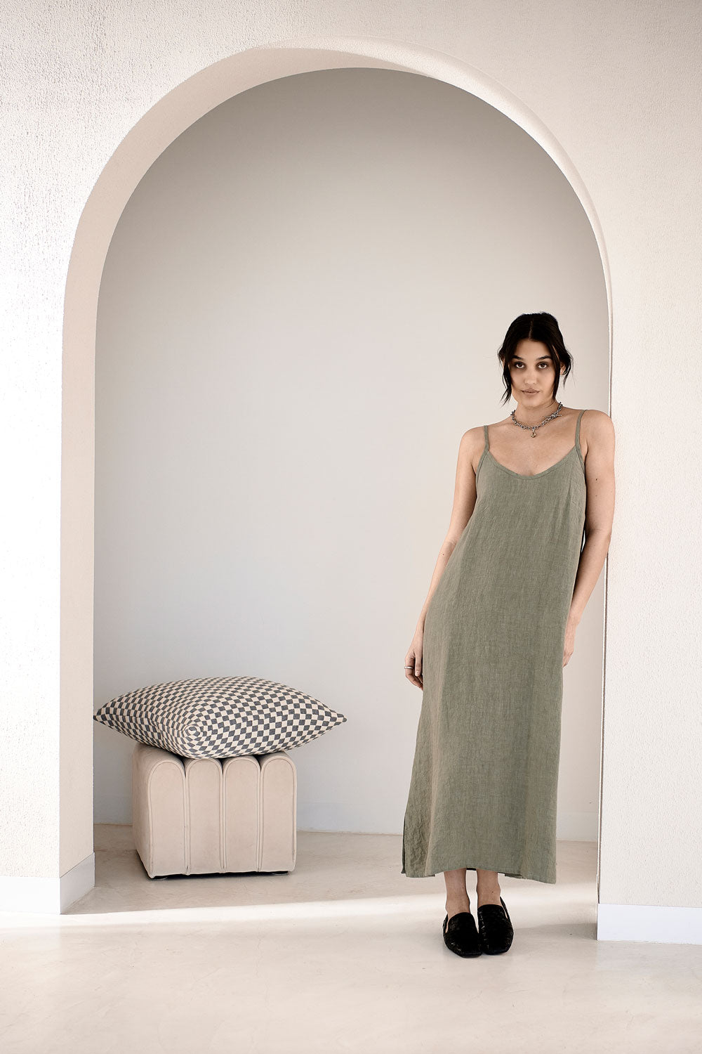 Midi Linen Slip Dress - Pistachio - Eadie Lifestyle