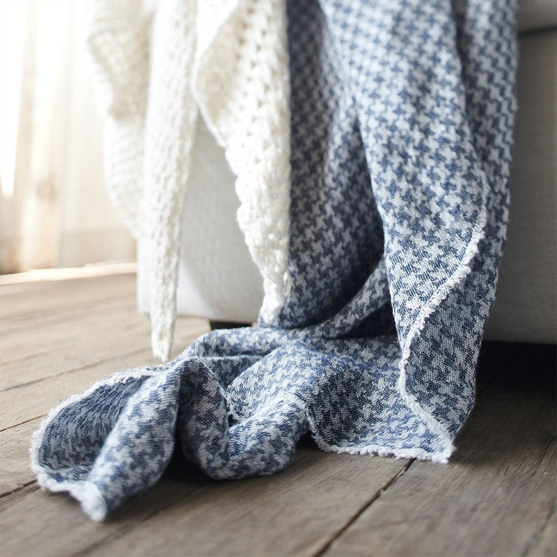 Ordonne Linen Houndstooth Throw - Navy - Eadie Lifestyle