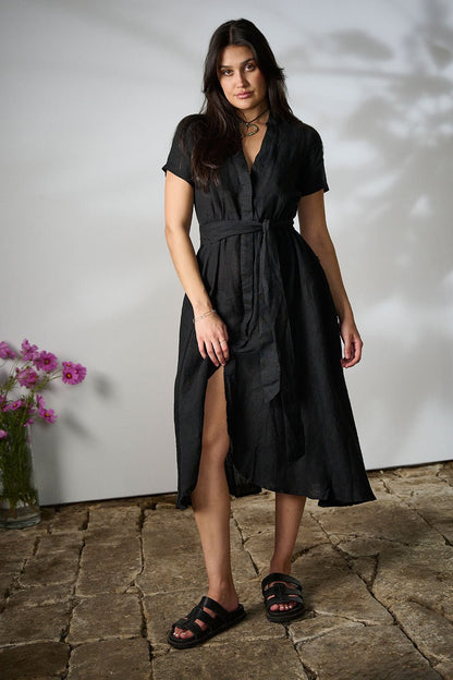 Ravello Linen Dress - Black - Eadie Lifestyle