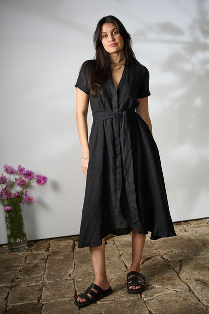 Ravello Linen Dress - Black - Eadie Lifestyle