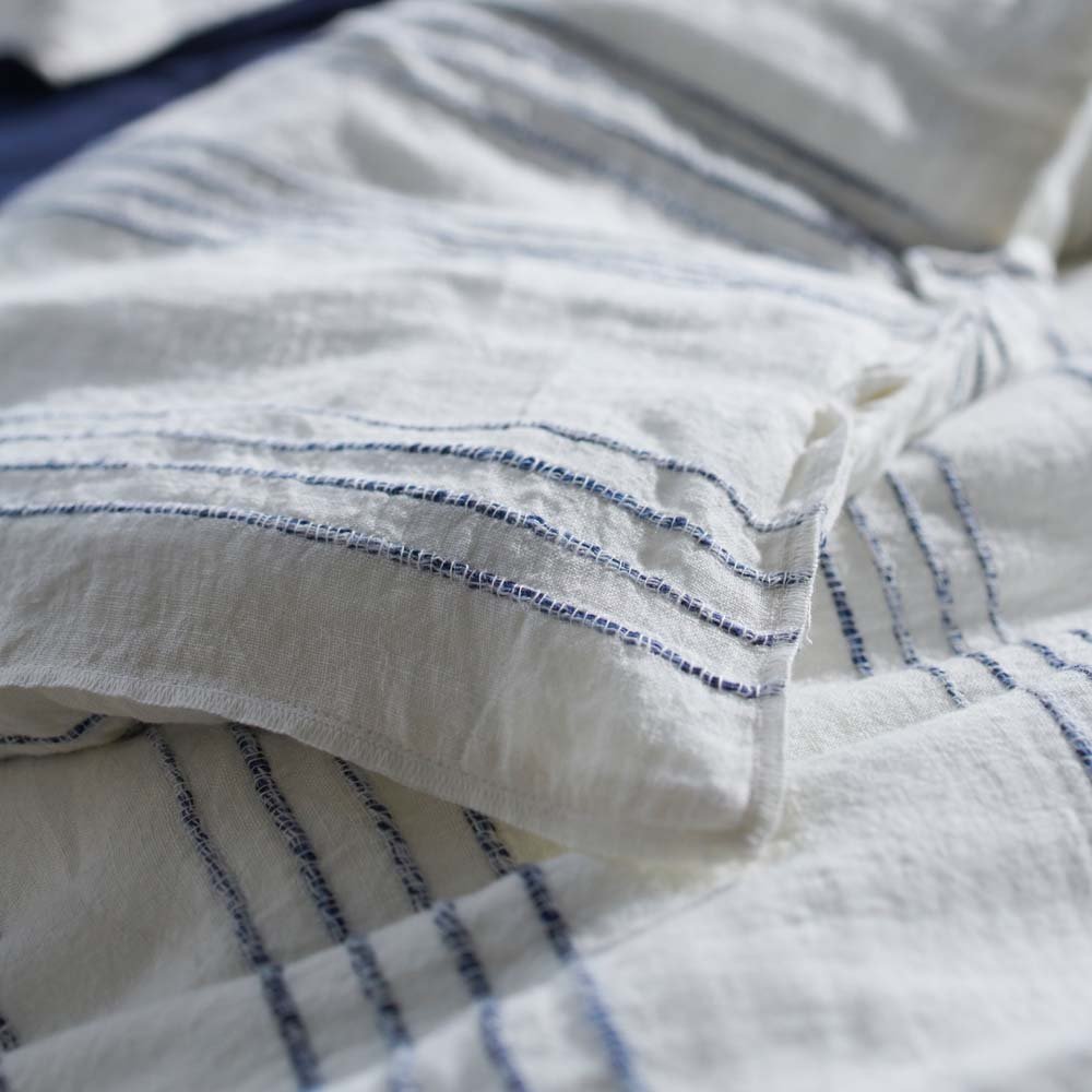 Rock Pool Linen Duvet Cover incl. Pillowcase Set - White/Navy Stripe - Eadie Lifestyle