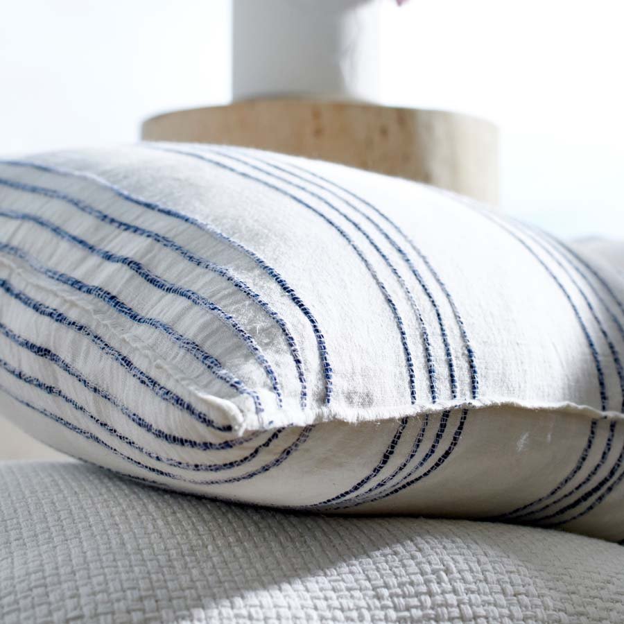 Rock Pool Linen Duvet Cover incl. Pillowcase Set - White/Navy Stripe - Eadie Lifestyle