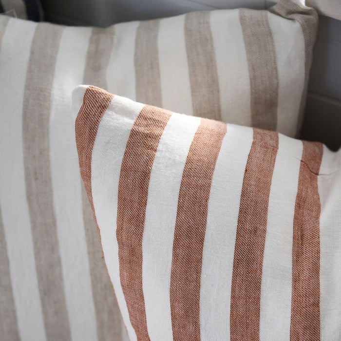 Santi Linen Cushion - White/Nutmeg Stripe - Eadie Lifestyle