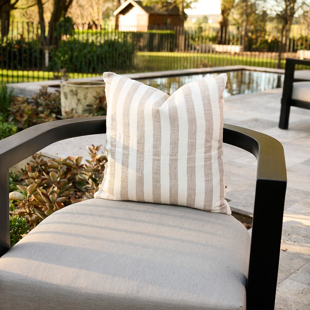 Santi Outdoor Linen Cushion - White/Natural Stripe  - Eadie Lifestyle